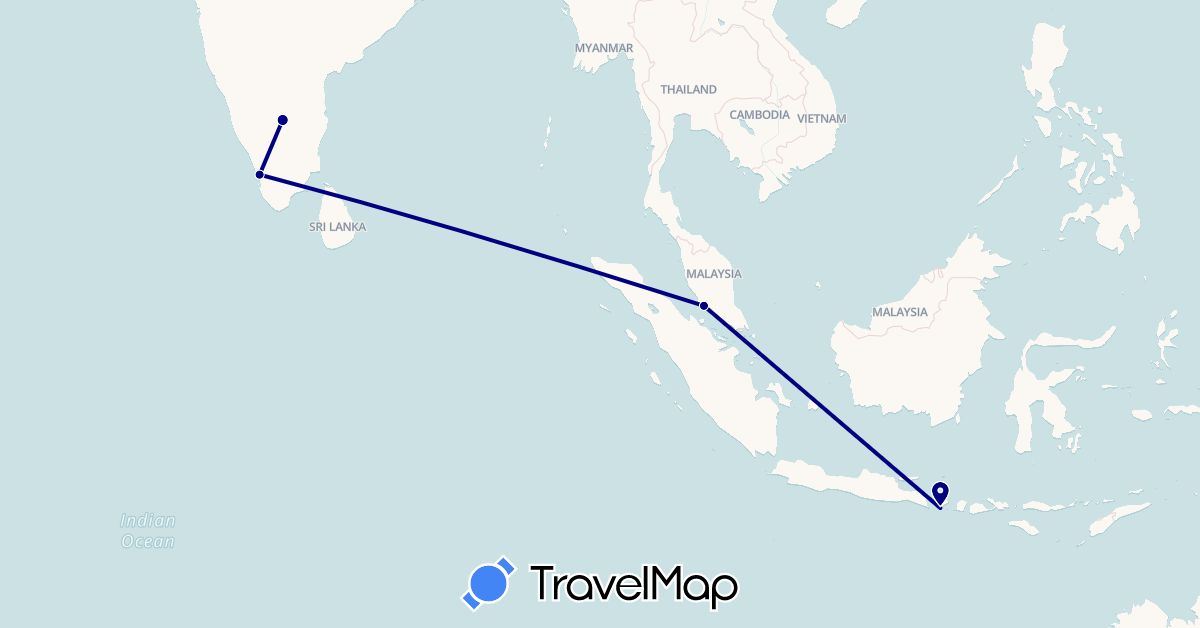 TravelMap itinerary: driving in Indonesia, India, Malaysia (Asia)